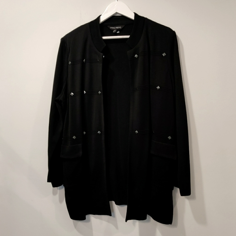 Ming Wang Black Leather Acrylic Jacket